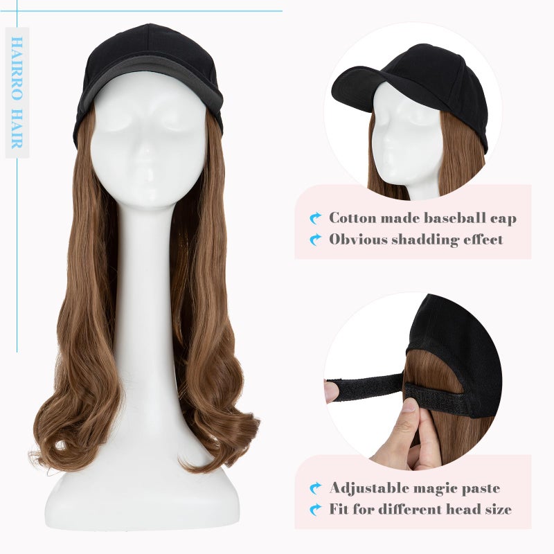 Hairro Baseball Cap with Adjustable Wave Hairpiece - Synthetic Wig Hat with Magic Paste - Natural Wig Hair for Women Girls #12 light brown - Image 4